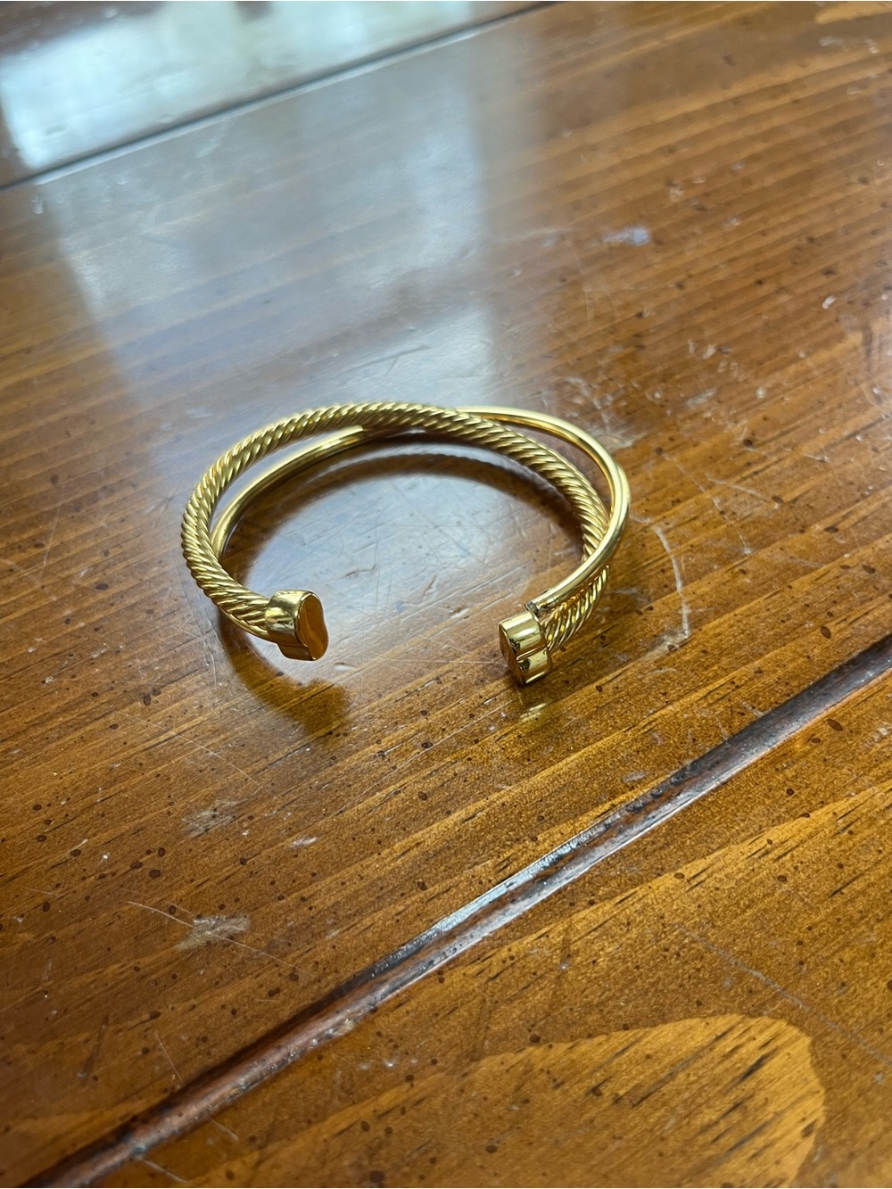 Gold Tone Twisted Cable Open Cuff Bangle Bracelet EUC